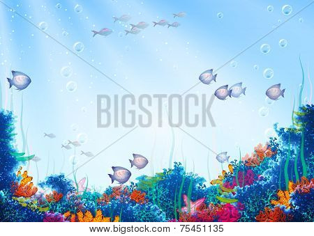 Vector background with underwater cave