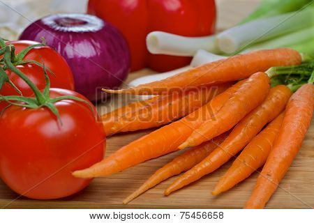 Fresh vegetables on a wooden board