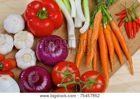 Fresh vegetables on a wooden board