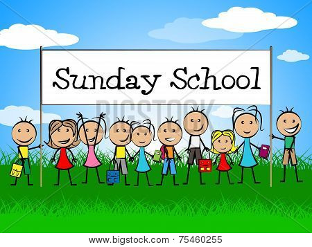 Sunday School Banner Indicates Youths Child And Faith