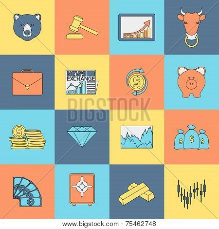 Finance exchange icons flat line