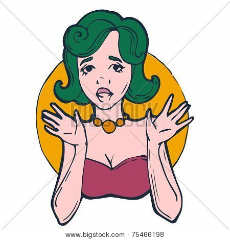 portrait of a surprised girl in the yellow circle background