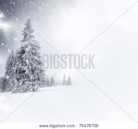 Christmas background with snowy fir trees and copy space