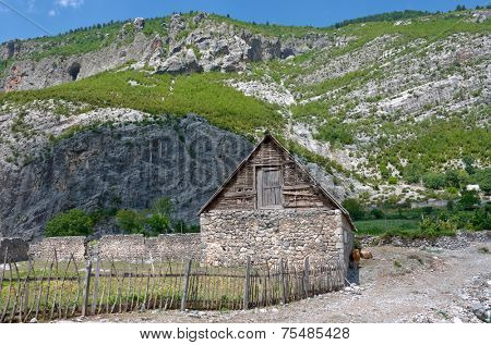 traditional old barn in village Nikc of commune Kelmend, Albania