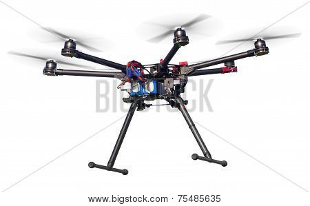 Dlying drone isolated on white