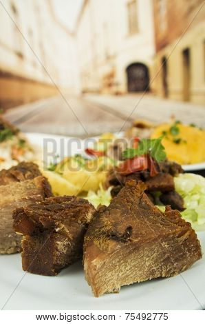 fritada fried pork Ecuadorian plate