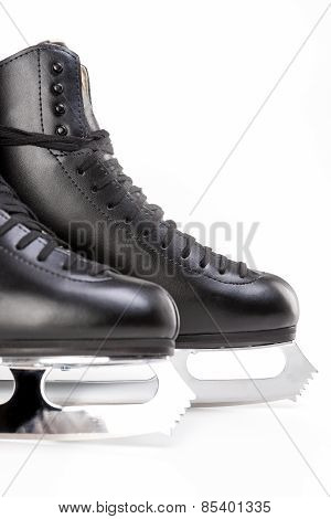 Figure Skating Concept: Closeup Shot Of Professional Mens Figure Skates Isolated Over White Backgrou