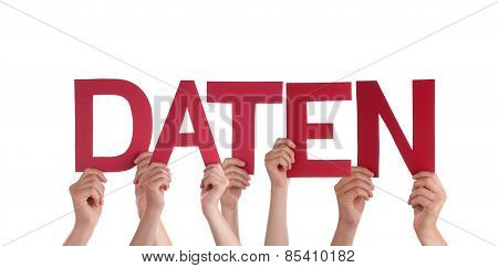 People Holding Red Straight German Word Daten Means Data