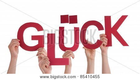 People Holding German Word Glueck Means Luck