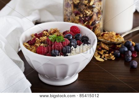 Homemade granola with berries