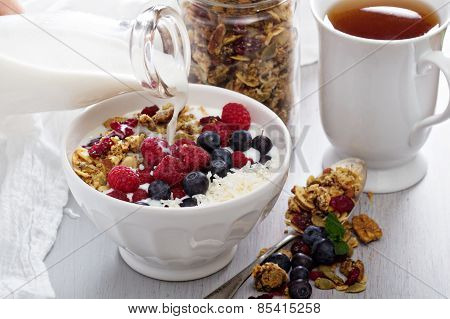Homemade granola with berries