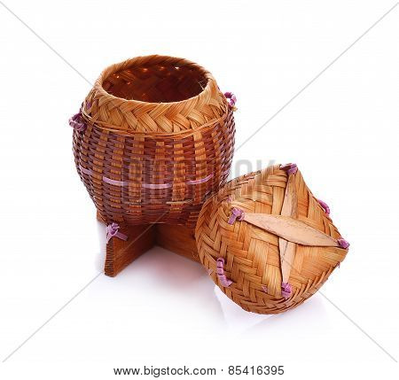 Bamboo Wooden Rice Box Call Kratib Rice In Thailand