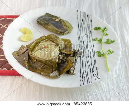 Fish Paturi (steamed fish)