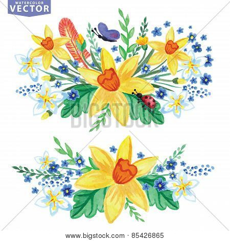 Watercolor Spring Flowers Group Set