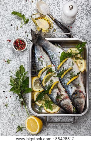 Sea bass with lemon,herbs and persian blue salt before cooking