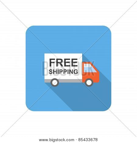 Flat Free Shipping Truck Icon With Long Shadow. Vector Illustration