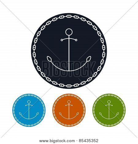 Icon  Anchor And Chain, Vector Illustration
