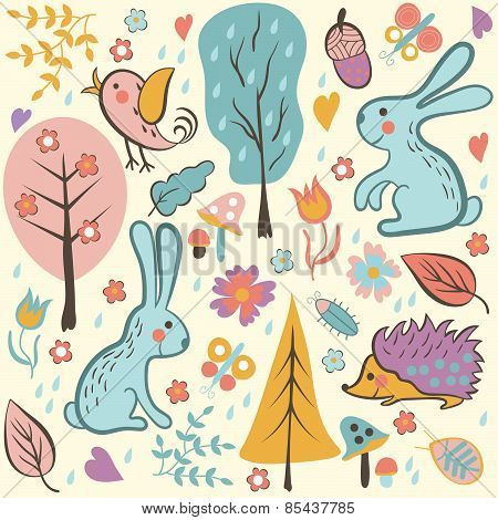 Cartoon Forest Seamless Pattern.