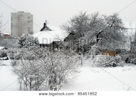 Winter Snowfall In Capital Of Lithuania Vilnius City Fabijoniskes District