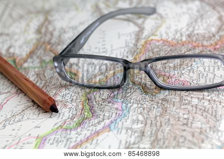 Glasses on a historical map