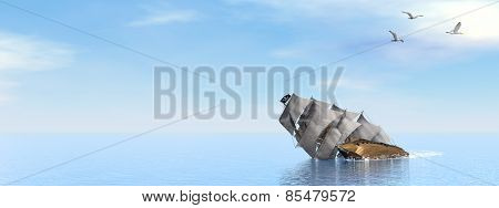 Pirate Ship sinking - 3D render