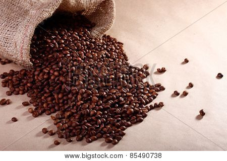 Coffee Beans In A Burlap Bag