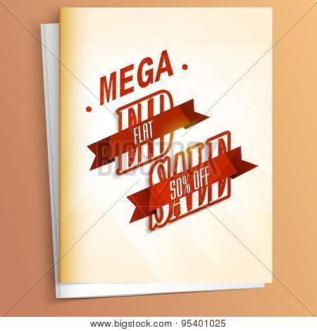 Mega sale flyer, banner or template with flat discount offer and envelope for muslim community festival, Eid celebration.