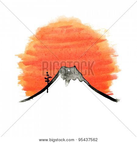 Mount Fuji, japanese art watercolor