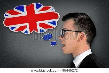 Man learn speaking english in bubble