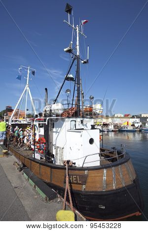 HEL, POLAND - JULY 4: ships at berth in the port on the waterfront on July 4, 2015 Hel, Poland