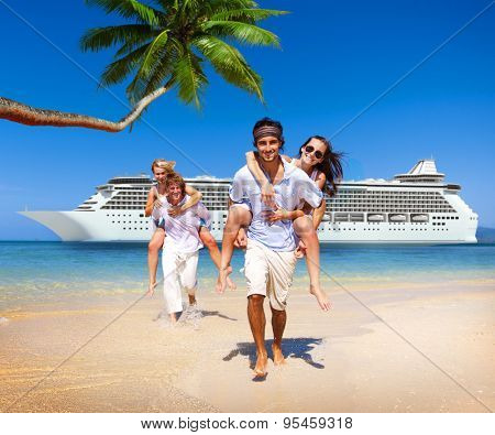 Summer Couple Island Beach Cruise Ship Concept