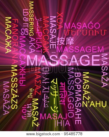 Background concept wordcloud multilanguage international many language illustration of massage glowing light