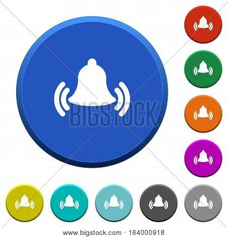 Ringing bell round color beveled buttons with smooth surfaces and flat white icons