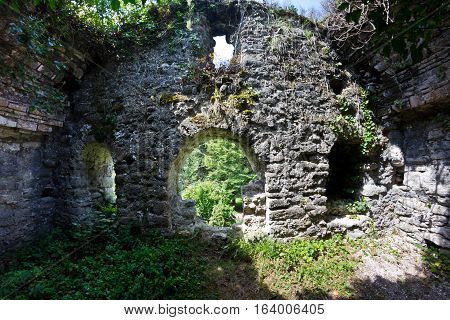 Overgrown ruins of ancient church VI-VII century, Abkhazia