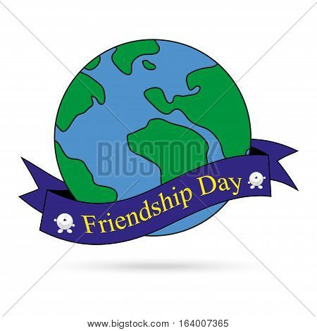 The land of green and blue on a white background with an inscription on a ribbon Friendship Day