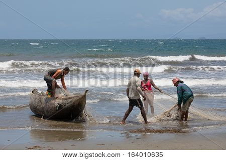 Native Malagasy Fishermen Fishing On Sea, Madagascar