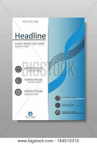 Blue modern annual report cover. Book layout design template A4. Presentation conference academic journal flyer magazine website Vector.
