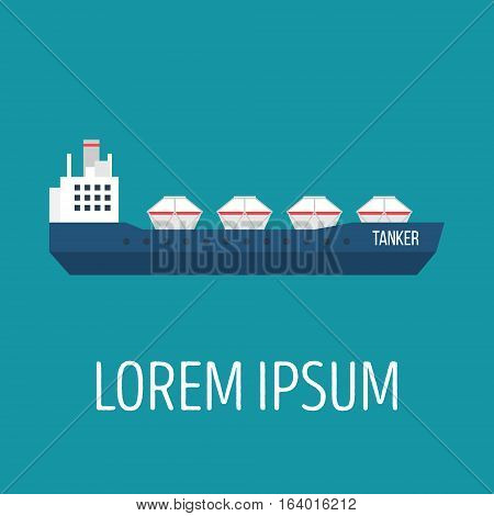Vector seaway ocean delivery and shipping boat. Ship in modern flat style for illustrations, poster, t-shirts, web sites and others. Vector illustration isolated on a blue background.