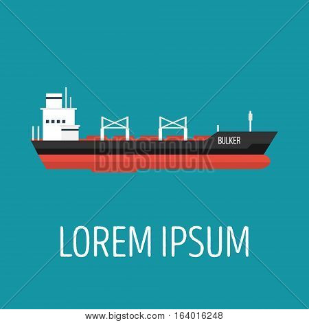 Vector seaway ocean delivery and shipping boat. Ship in modern flat style for illustrations, poster, t-shirts, web sites and others. Vector illustration isolated on a blue background.