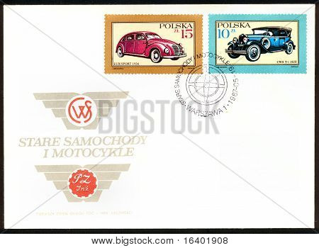 FDC-Polen-Umhüllung - alte Autos und Motorräder