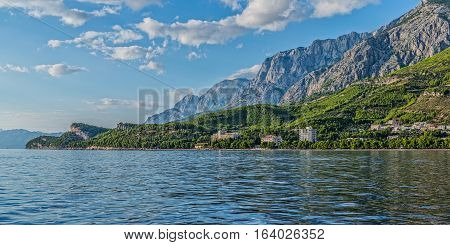 Beautiful nature of Tucepi touristic town on the Adriatic Sea coast, Croatia.