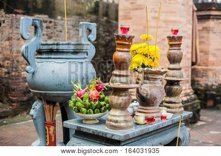 Altar For Prayer At A Buddhist Temple Of Po Nagar Cham Towers