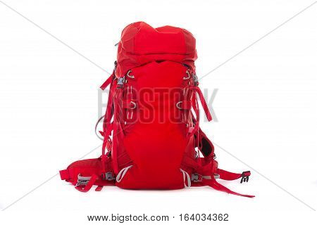 Red Hiking Backpack isolated on white background