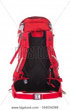 Red Hiking Backpack isolated on white background