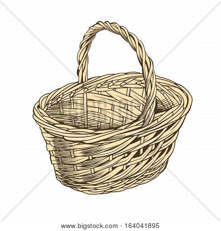 Vintage basket on white background in woodcut style.