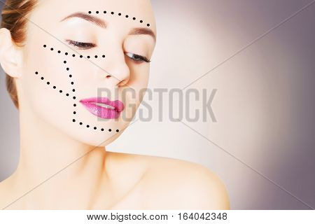 renovating skin concpet. woman face portrait with lifting marks