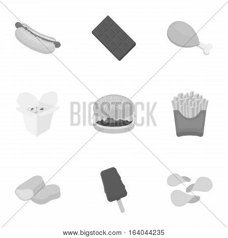 Fast food set icons in monochrome style. Big collection of fast food vector symbol stock
