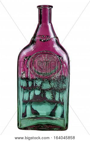 Glass bottle on a white background with an abstract pattern
