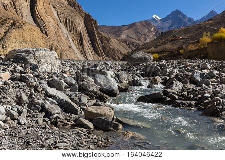 The mountain river near the village of Lupra, Nepal