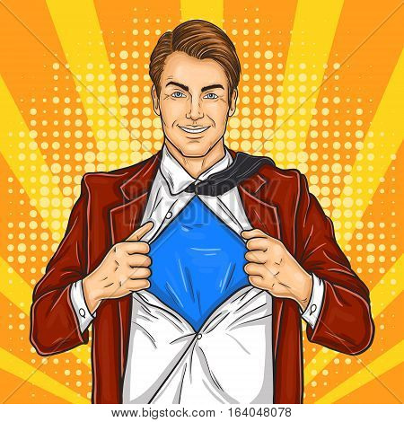 Vector pop art illustration of a super dad hero in retro style